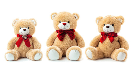 Three Adorable Teddy Bears Are Displayed on a White Background Generative AI