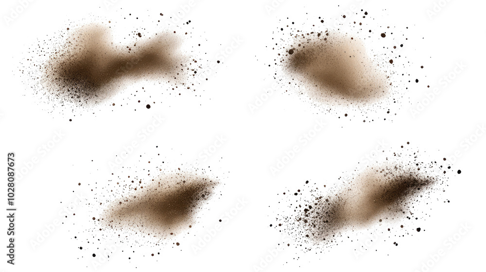Poster collection of textured dust and scratch patterns on white background generative ai