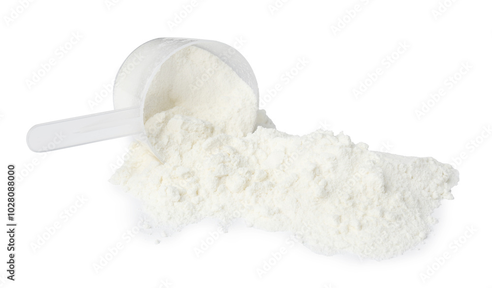 Wall mural Protein powder and scoop isolated on white