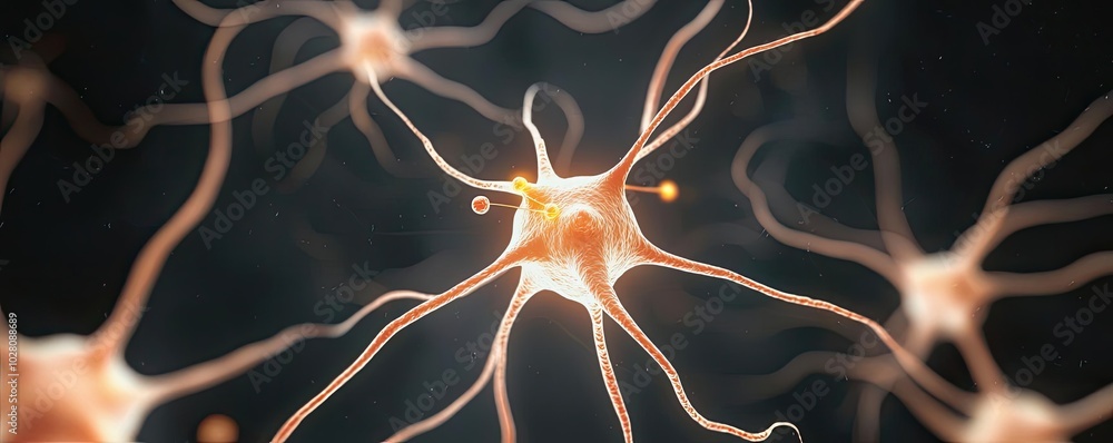 Poster close-up view of neurons in the brain, showcasing complex neural connections.