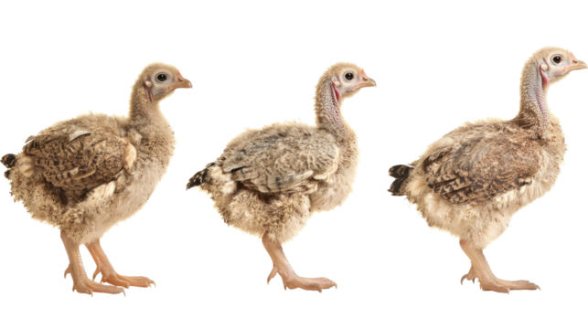 Thanksgiving Turkeys in Various Stages of Growth on a White Background Generative AI