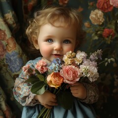 Fototapeta premium Blossoms in Baby's Embrace: A Tender Moment Captured