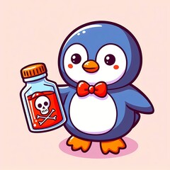 Cute Penguin Holding Poison Cartoon Vector Icon Illustration