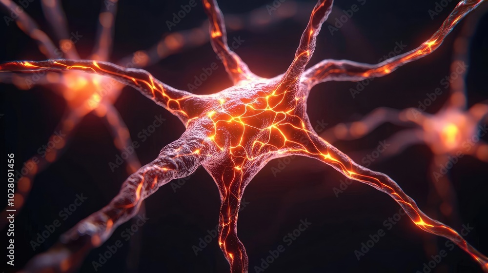 Aufkleber close-up view of interconnected neurons with glowing synapses.
