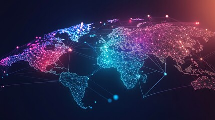 A World Map Depicted as a Network of Interconnected Points with Glowing Lines