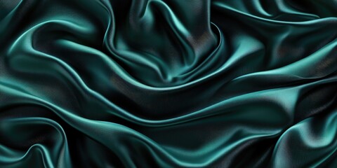 Obraz premium Elegant dark green silk satin fabric with soft folds and a smooth surface, luxury backdrop for creative designs, perfect for greetings and celebrations, birthday, Christmas, Valentine