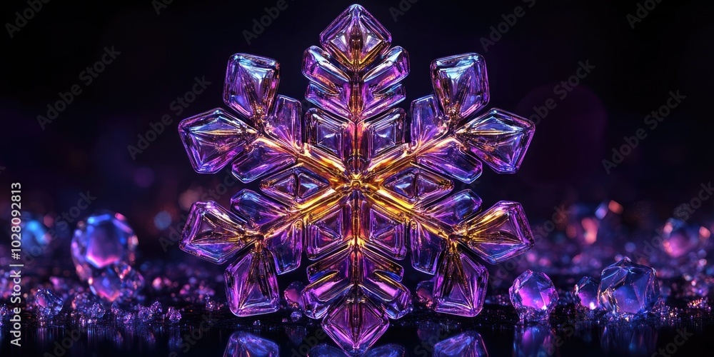 Poster beautiful snowflake delicately resting on a black background, showcasing intricate patterns and wint