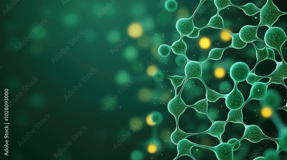 Aufkleber abstract molecular structure on a green background with glowing particles.