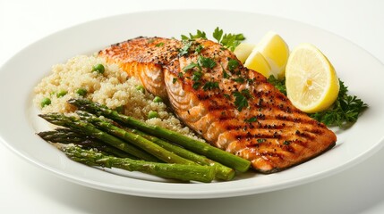 Grilled salmon with quinoa and asparagus: a healthy gourmet meal presentation
