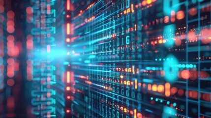 Digital Data Stream in Blue and Orange Light