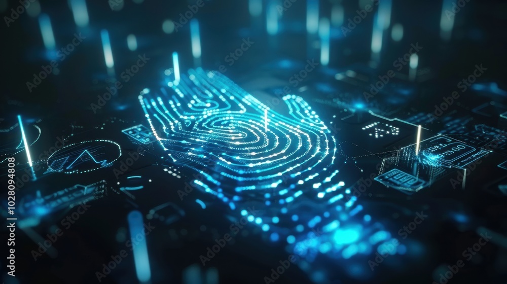 Poster digital handprint with data streams in matrix style