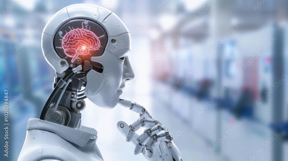 Poster futuristic robot with brain highlight concept art