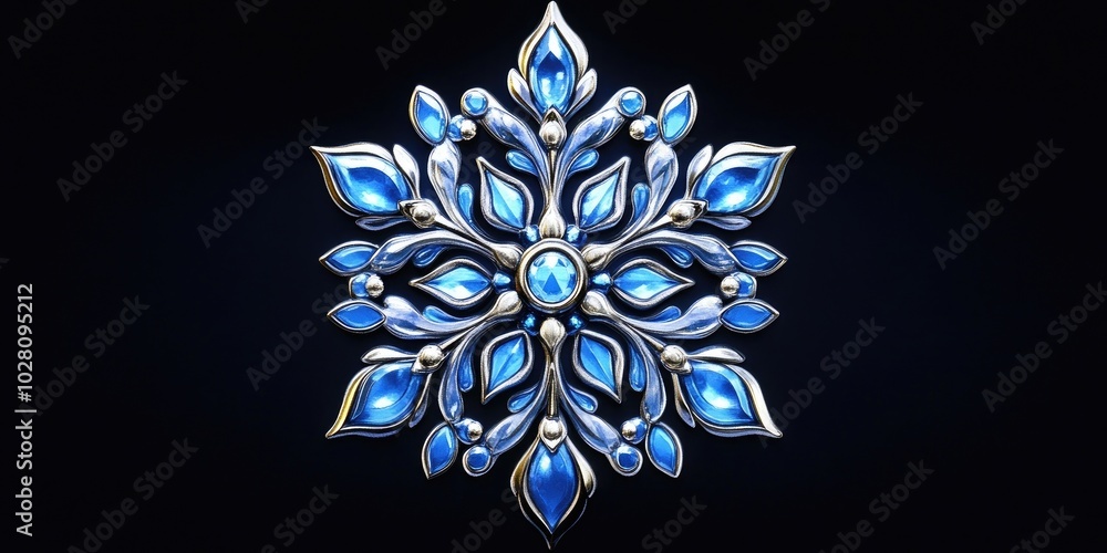 Poster beautiful snowflake delicately resting on a black background, showcasing intricate patterns and wint