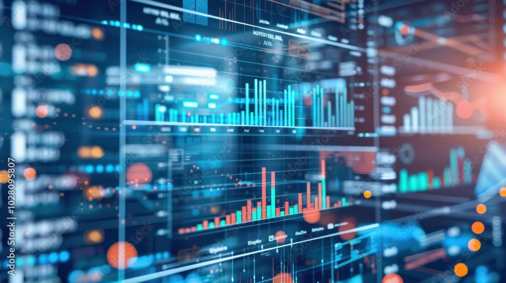 Poster data visualization with colorful graphs and charts