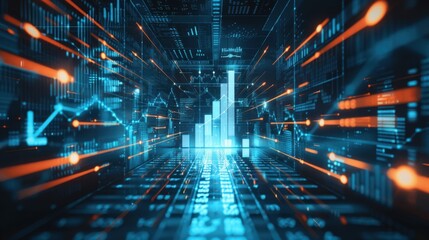 Obraz premium Digital Data Visualization with Growing Graphs and Lines