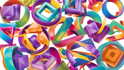 Fototapeta premium Abstract 3d icon set with colorful ribbon elements isolated on background