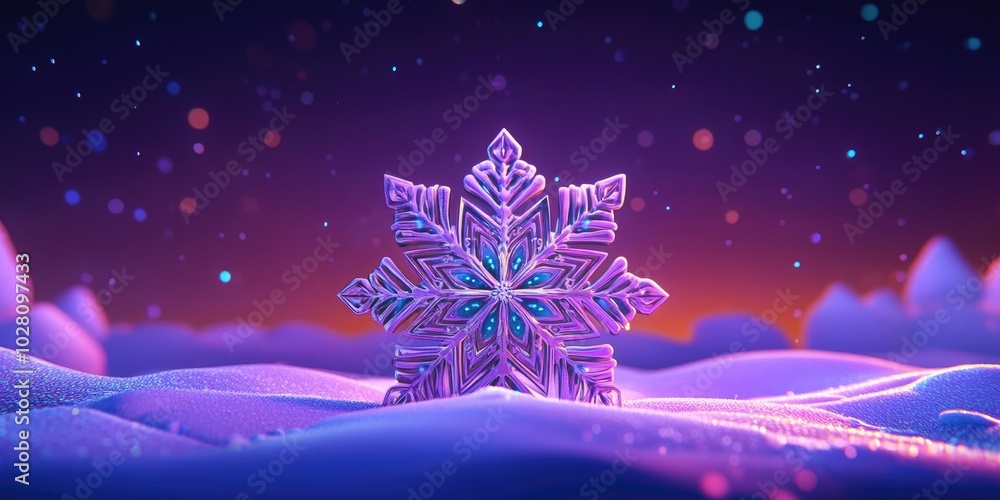 Poster delicate single snowflake design with intricate patterns, perfect for winter-themed art and decor