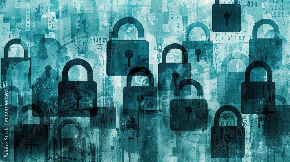 Poster abstract design featuring digital locks and security themes