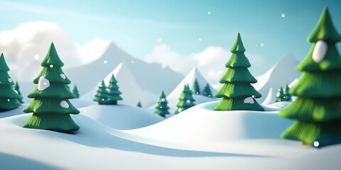 Obraz premium Landscape view of snowy hills adorned with evergreen pine trees, perfect for winter scenery enthusiasts