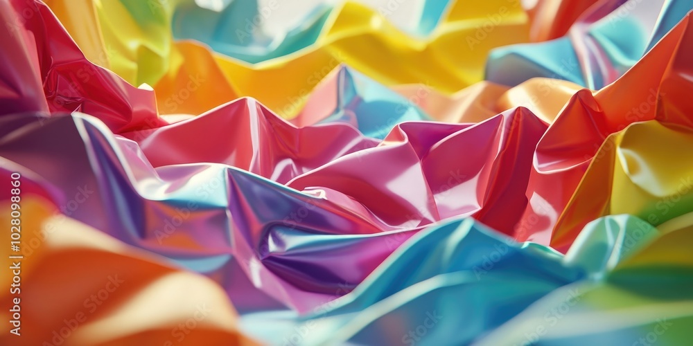 Poster vibrant display of shiny colorful paper reflecting light, showcasing artistic textures and visual ap
