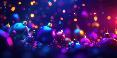 Festive Christmas background featuring colorful ornaments and twinkling lights for personalized holiday greetings and cards.