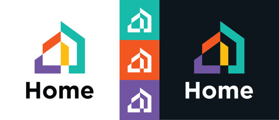 A logo for home that is multi-colored and has a house shape. The logo is in different colors and is designed to represent the idea of home