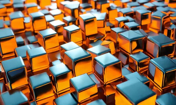 Abstract Metal Cubes with Glowing Light