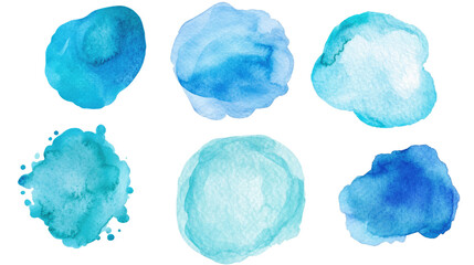 Watercolor Textures Collection Featuring Blue Shapes Isolated on White Generative AI