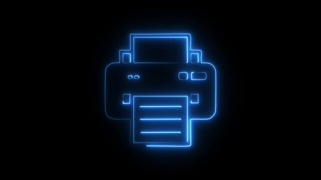 Glowing neon printer icon animation.  Simple icon for websites, web design, mobile app, info graphic concept.