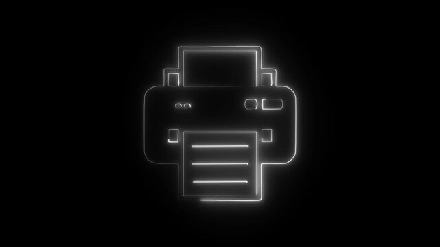 Glowing neon printer icon animation.  Simple icon for websites, web design, mobile app, info graphic concept.