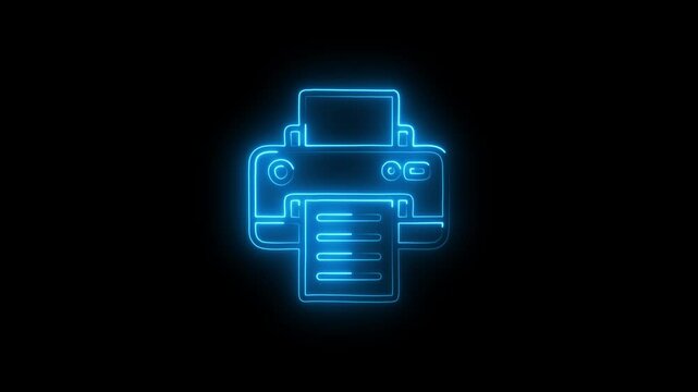 Glowing neon printer icon animation.  Simple icon for websites, web design, mobile app, info graphic concept.