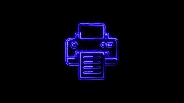 Glowing neon printer icon animation.  Simple icon for websites, web design, mobile app, info graphic concept.