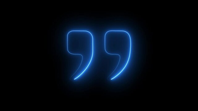 A glowing neon double quote sign icon animation. Quotation mark symbol. Double quotes at the end of words concept.