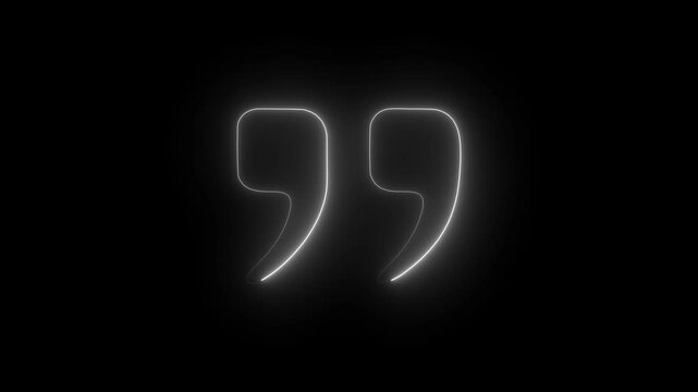 A glowing neon double quote sign icon animation. Quotation mark symbol. Double quotes at the end of words concept.