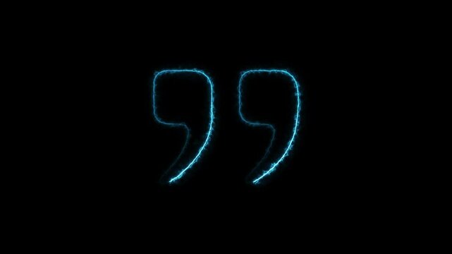 A glowing neon double quote sign icon animation. Quotation mark symbol. Double quotes at the end of words concept.