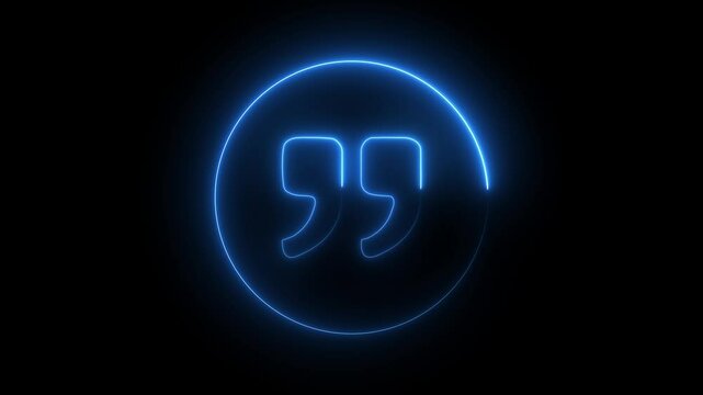 A glowing neon double quote sign icon animation. Quotation mark symbol. Double quotes at the end of words concept.