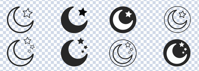 Half moon outline and filled Moon and Crescent Icon Set Vector Design