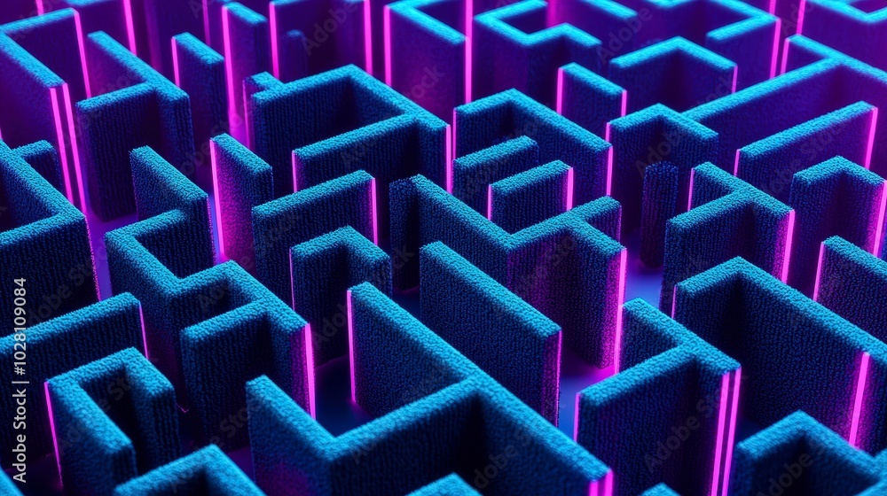 Poster intricate maze with glowing neon edges in a futuristic design