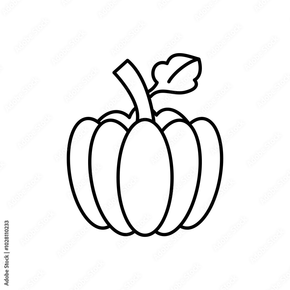 Poster pumpkin with leaf line icon.simple flat black linear illustration for web and app..eps