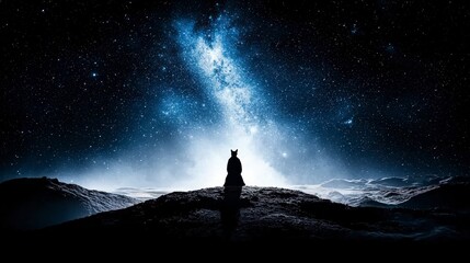 Fototapeta premium A silhouette of a cat against a starry night sky