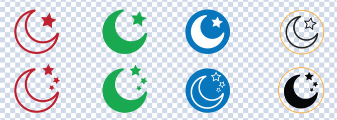 Half moon outline and filled Moon and Crescent Icon Set Vector Design