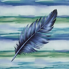 Bird feathers from wing. Watercolor background illustration set. Seamless background pattern. Fabric wallpaper print texture.