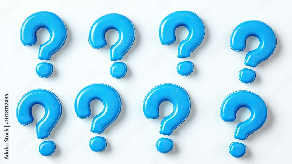 Aufkleber blue question marks arranged neatly on a white background for inquiry generative ai