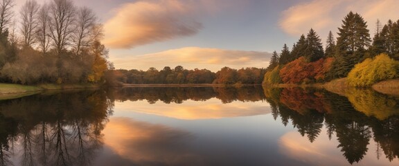 Obraz premium Autumn Sunset Over Quiet Lake