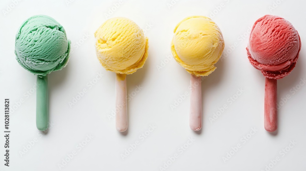 Poster colorful ice cream scoops arranged in a delightful display generative ai