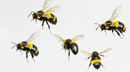 Flying Bumblebees Captured in Motion on a Clear Day Generative AI