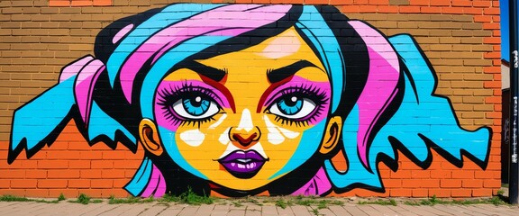 Colorful street art on a brick wall