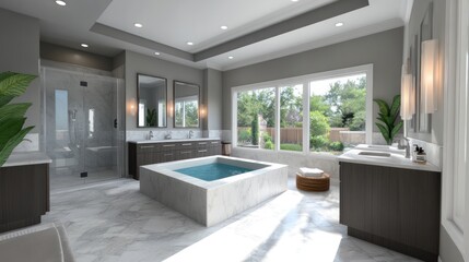 Luxurious master bathroom, depicting a spacious master suite with dual vanities, a large soaking tub, and premium finishes, offering ultimate relaxation and style.