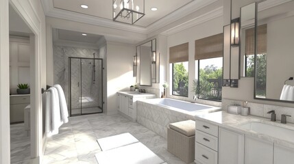 Luxurious master bathroom, depicting a spacious master suite with dual vanities, a large soaking tub, and premium finishes, offering ultimate relaxation and style.