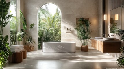Luxury bathroom for eco-conscious homeowners, featuring sustainable materials, water-saving fixtures, and energy-efficient lighting,